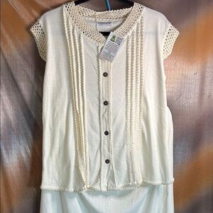 Vintage 70’s knit Women's Cream Button-Down large‎ Top and med skirt 501